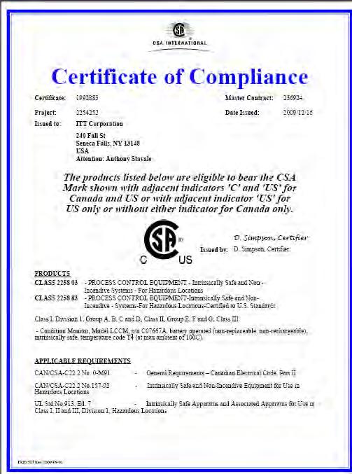 Introduction and Safety (Continued) Certificates of conformance CSA