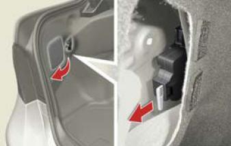 The manual override pull for the fuel door is accessible from inside the trunk. There is a removable cover over the left rear wheel well area of the trunk liner.