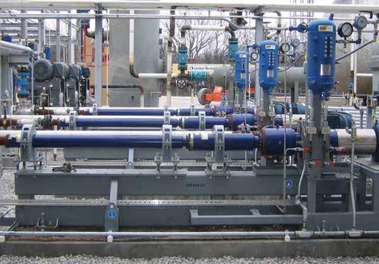 The REDA HPS systems pictured have been pumping 1.18-sg brine with 3% H 2 S and a light suspended solids load for 7 years nonstop.