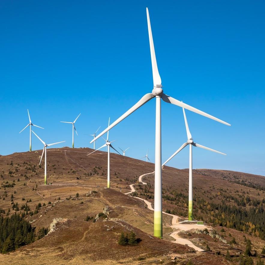 Windpark Handalm 13 wind turbines with total nominal electric capacity of 39 MW Deutschlandsberg, Styria, Austria Average altitude: 1800m Optimised for wind and