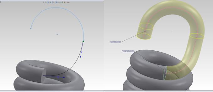 Slika 10.6: Srednji premeri zavoja ušesa pred in po preoblikovanju V programskem paketu»solidworks«sem vzmet (slika 10.7, slika 10.