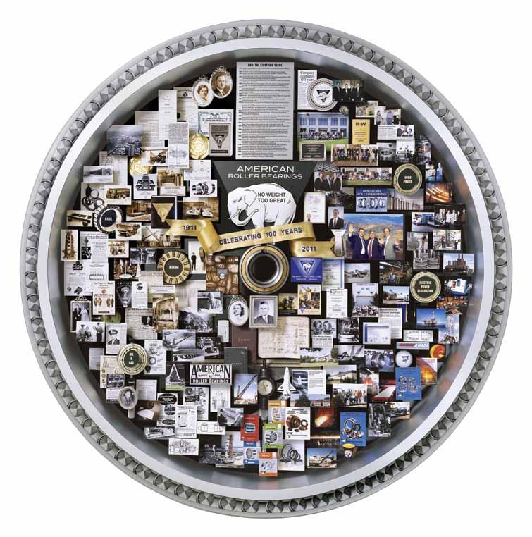 PROUDLY SERVING INDUSTRY SINCE 1911 This 3-dimensional retrospective art was commissioned to celebrate the first 100 years of the American Roller Bearing Company: the history, people, products,