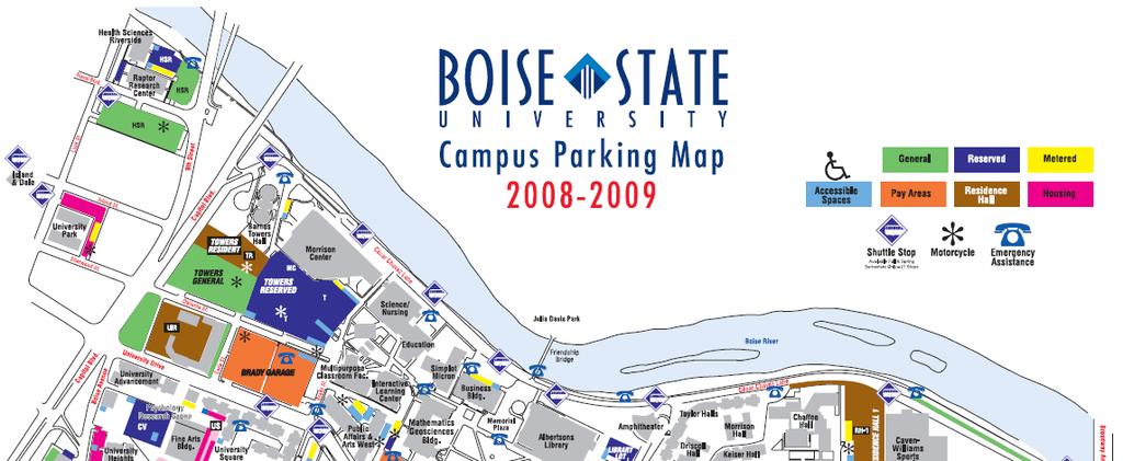 PARKING MAP Figure 1 below shows the location of parking resources on the BSU campus for the 2008-2009 academic year.