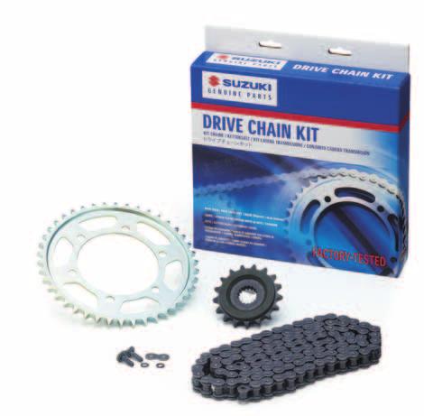 DRIVE CHAIN KITS The Suzuki Genuine Drive Chain Kits are packaged with all the necessary OEM parts to replace your front sprocket, rear sprocket, and chain.