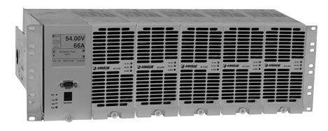 The temperature controlled variable fan speed rectifier in a six across 23 rack configuration (five across in 19 configuration)