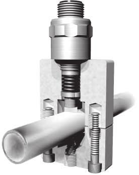 The measuring insert contains a special temperature sensor tip made of silver, which is pressed evenly onto the pipeline by means of a spring.
