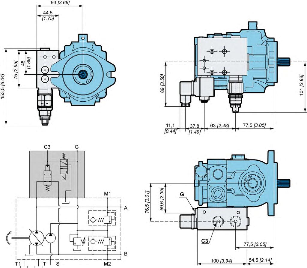 PMV0 - Variable displacement pump POCLAIN HYDRAULICS Electrical by-pass with brake engaged 1 2 3 4 5 6 7 8 9 10 11 12 BF option is a safety feature.
