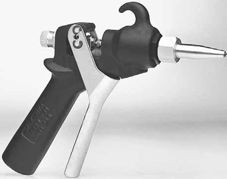 industrial adhesives and sealants Low-to-high flow rate requirements In-line handle requirements C27020 Pistol Grip with C00007 nozzle (not included) Typical Fluids Handled Rubber-based fluids Caulks