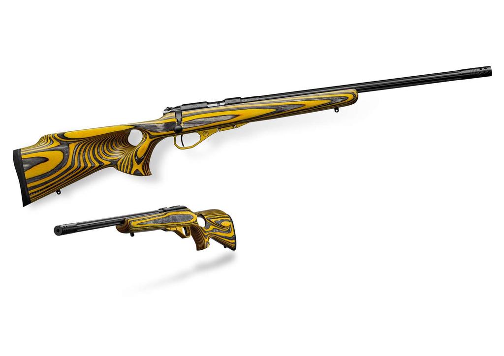 RIMFIRE RIFLES CZ 455 thumbhole yellow investment in performance HAMMER FORGED FLUTED BARREL 525 MM LONG PH MUZZLE THREAD A sport model with a fly weight trigger mechanism.