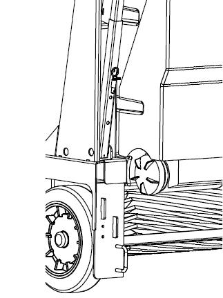 MACHINE OPERATION 3. Remove the hopper lift safety pin from the back of the left side support tube. 4. If the hopper is fully raised, insert the safety pin into the upper hole.