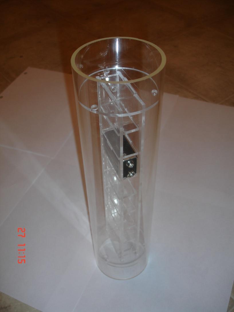 Recovery electronics section: clear acrylic tubing around internal