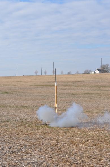Launch #1 On the first launch we used a G-64 Aerotech motor with an impulse of 115 Newton-seconds. The propellant weight was 60 g. The average thrust of the motor is 64 N.