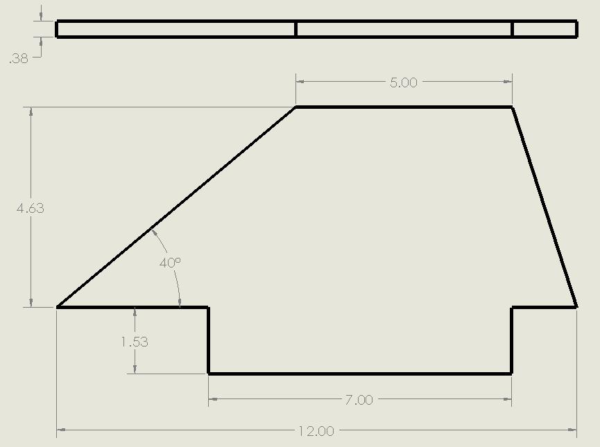 Figure 8:Fin Dimensions Regarding the ARRD Housing, the general design presented below was implemented during the subscale launch and worked but with some flaws.