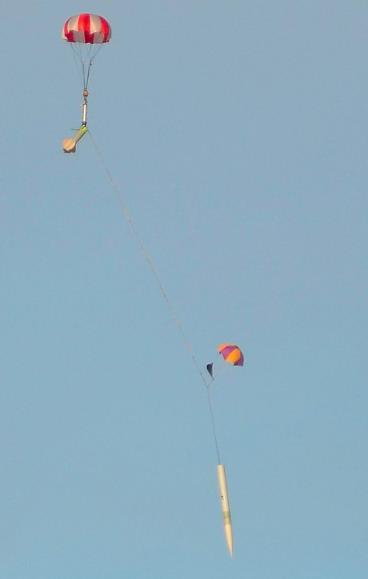 Figure 13:RED Rocket descent Unfortunately, due to the main parachute failing to deploy the rocket came down with more force than predicted.