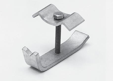 This consists of an upper saddle engaging over two knuckles of the grating with a screw passing through the saddle and tightening into a lower clamping strip which engages with the bottom edge of a