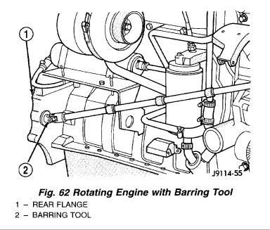 10. The engine can be rotated with a barring tool such as Snap-On No. SP371, MTE No. 3377371 (Cummins Tool Division), or an equivalent.