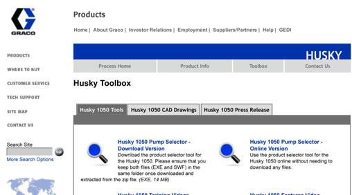 Click on the Husky 1050 Pump Selector, your choice of either the download version or the online version. 1. Go to www.gracohusky.com.