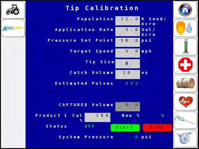 You can START and STOP testing as needed using the TIP CALIBRATION Screen or