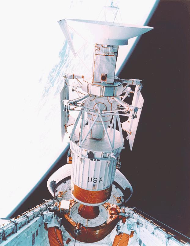 Inertial Upper Stage (IUS) IUS is a 2-stage, inertially guided, three axis stabilized solid rocket: Size: 17 long and 9.25 in diameter, Mass: 32,500 lb.