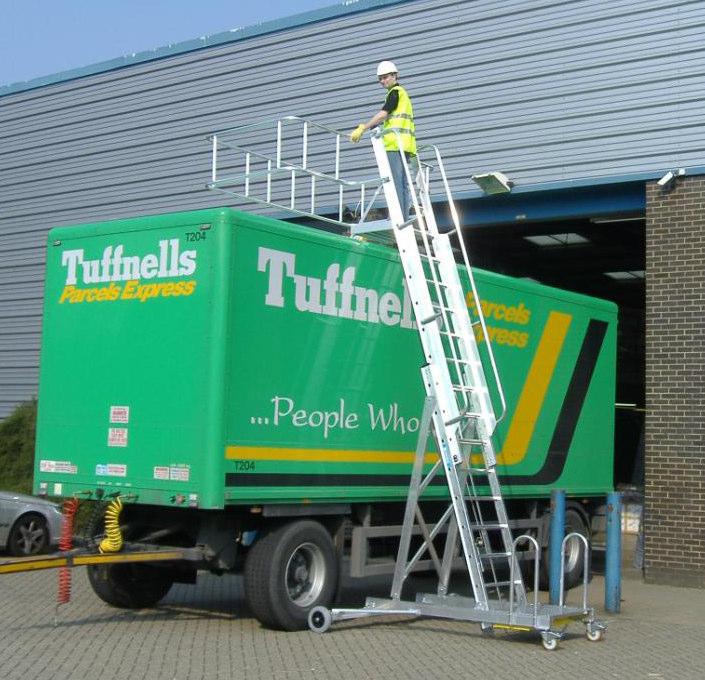 Not JUST for tankers!! Work safely on vehicle roofs. Standard design as shown or made-to-measure. Counterbalance weights allow wheels flush with sides. Height variations to suit.