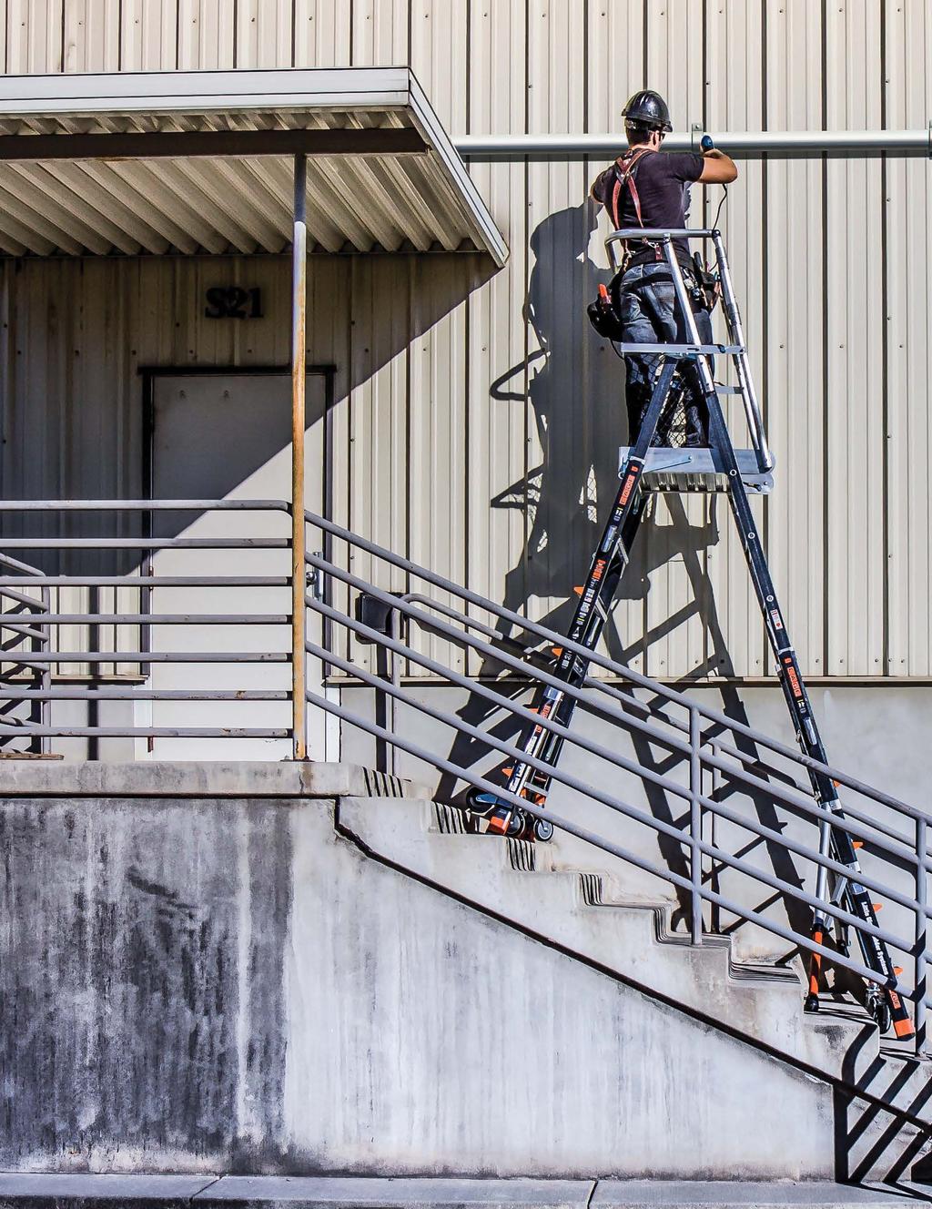 Complying with 3 Points of Contact Most industries now require ladder users to use fall protection or to work in a guardrailenclosed platform or scaffold while working above