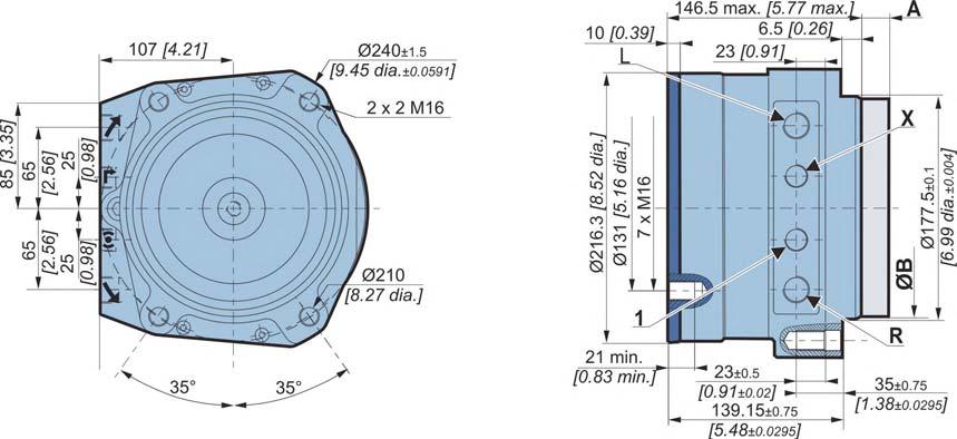 Compact motors MK05 POCLAIN HYRAULICS imensions for standard 1-displacement motor 32 kg [70 lb]