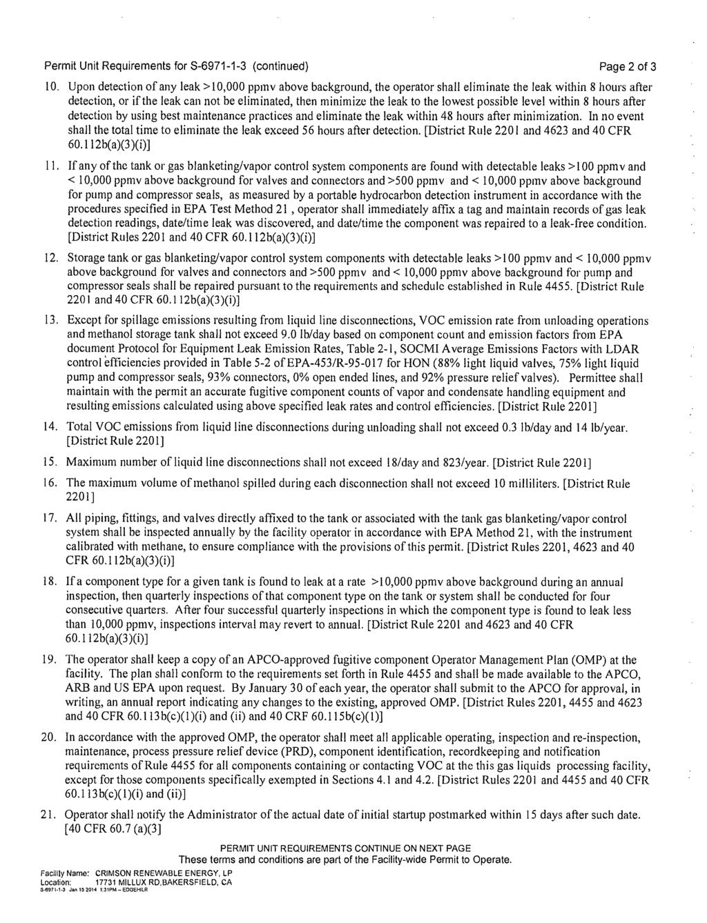 Permit Unit Requirements for S-6971-1-3 (continued) Page 2 of 3 10.
