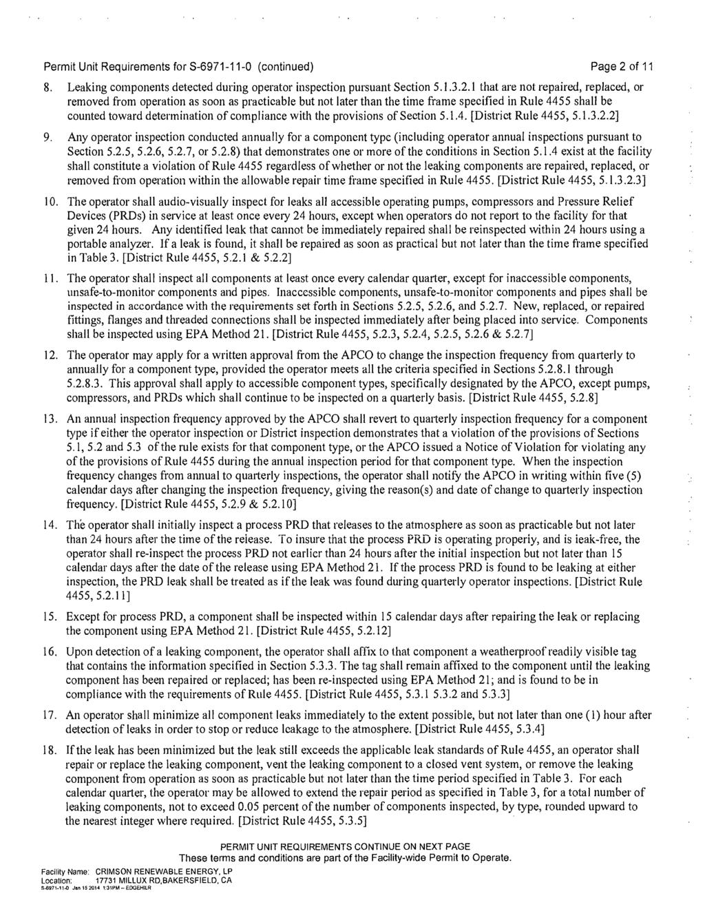 Permit Unit Requirements for S-6971-11-0 (continued) Page 2 