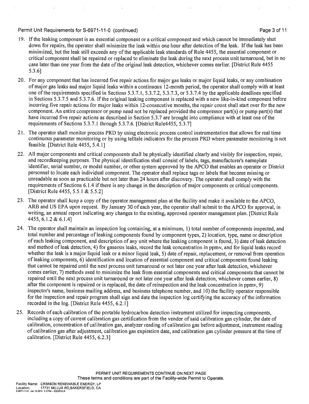 Permit Unit Requirements for S-6971-11-0 (continued) Page 3 of 11 19.