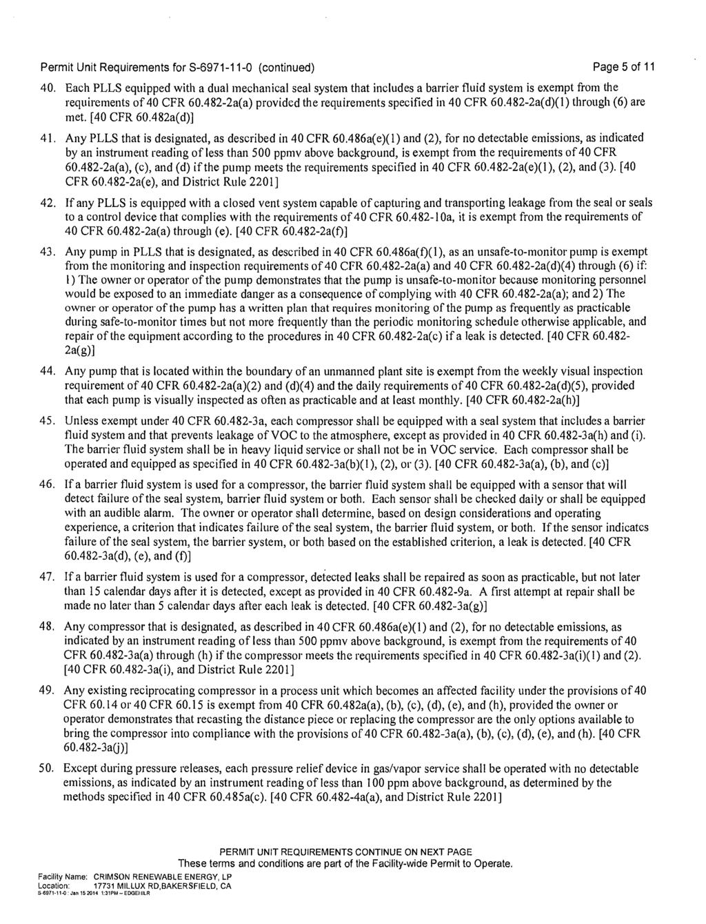Permit Unit Requirements for S-6971-11-0 (continued) Page 5 of 11 40.