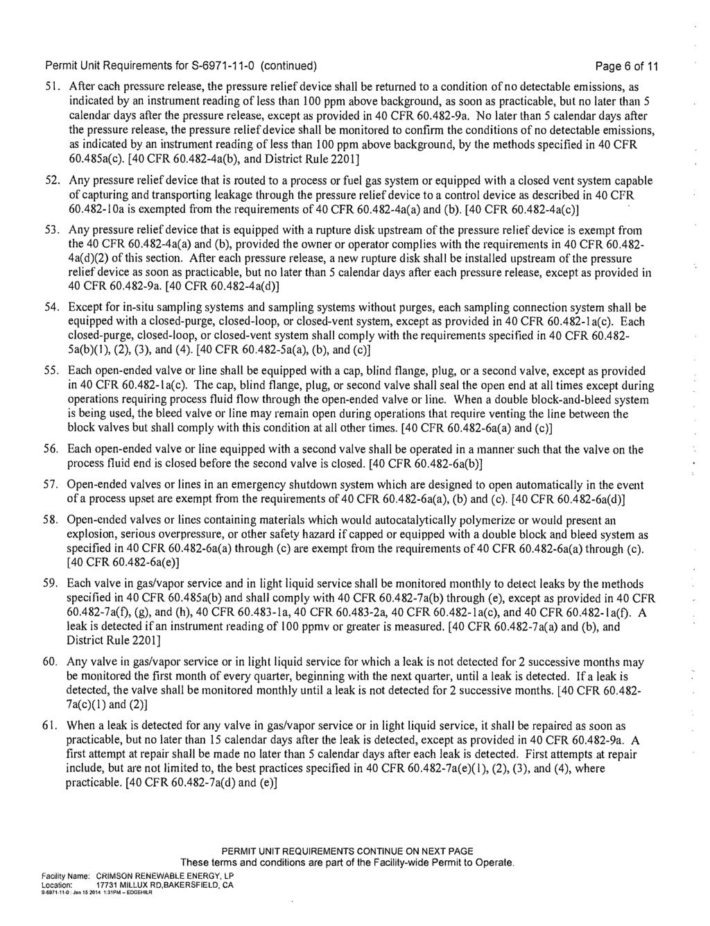 Permit Unit Requirements for S-6971-11-0 (continued) Page 6 of 11 51.
