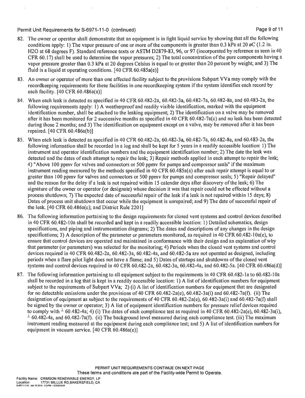 Permit Unit Requirements for S-6971-11-0 (continued) Page 9 of 11 82.