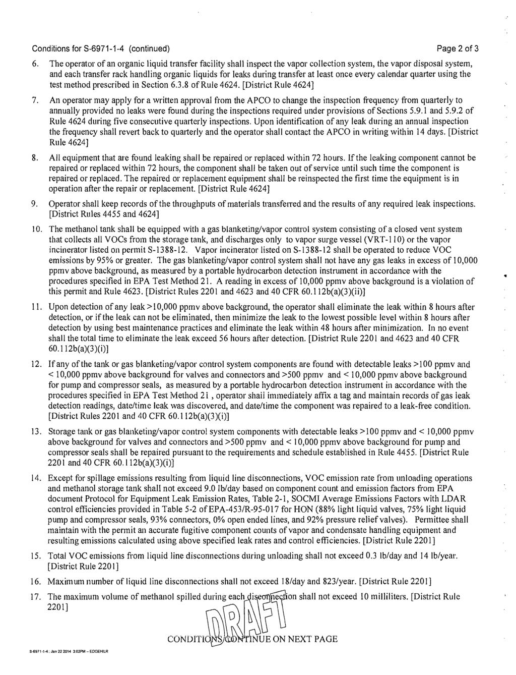 Conditions for S-6971-1-4 (continued) Page 2 of 3 6.