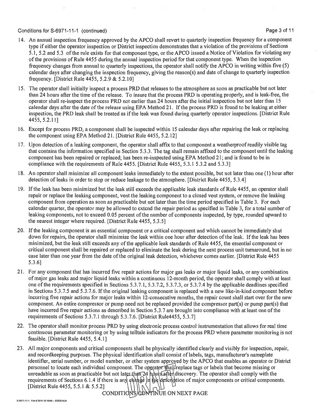 Conditions for S-6971-11-1 (continued) Page 3 of 11 14.