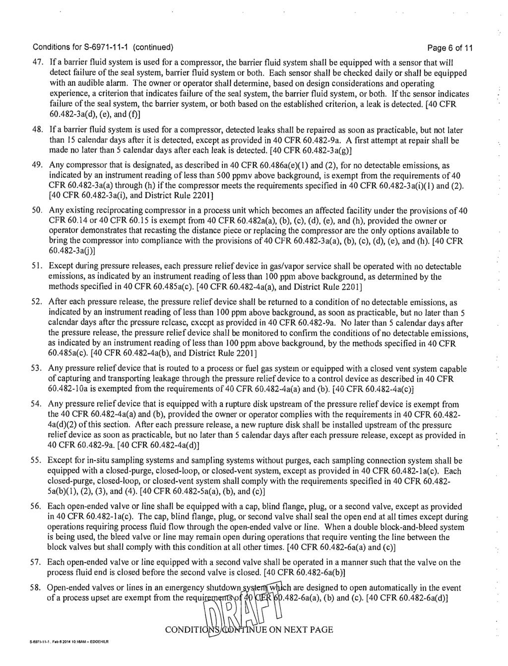 Conditions for S-6971-11-1 (continued) Page 6 of 11 47.