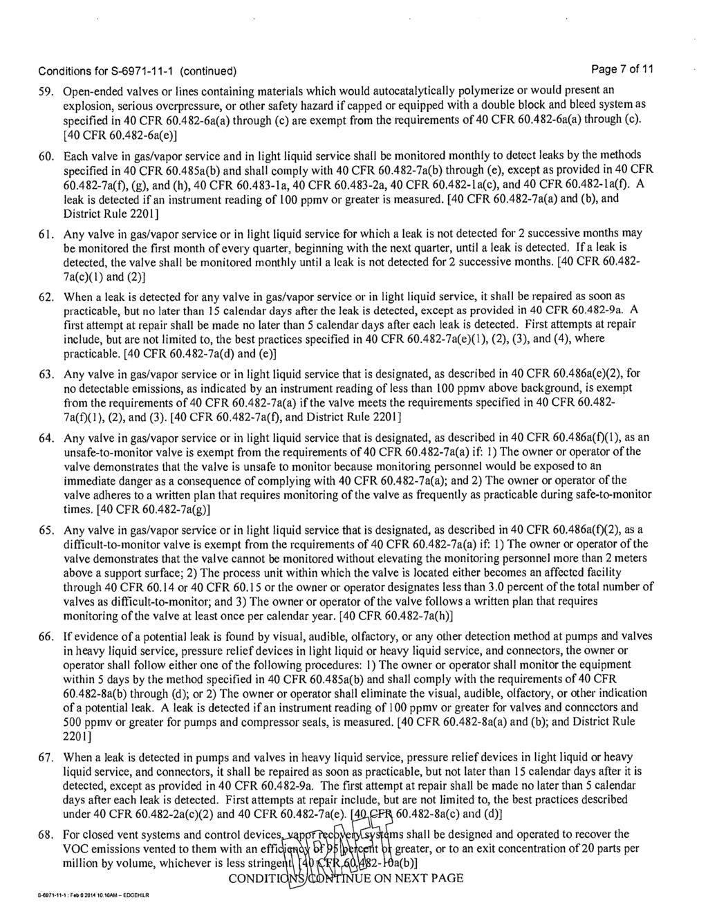 Conditions for S-6971-11-1 (continued) Page 7 of 11 59.