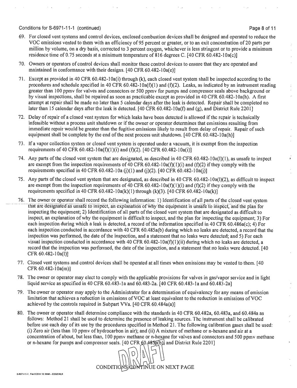 Conditions for S-6971-11-1 (continued) Page 8 of 11 69.