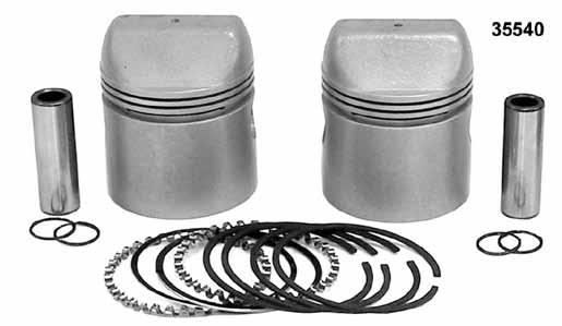 Pistons Sportster 900 CC 1957-71 (3.000 OD) Piston kits include 2 STD compression pistons with pins, clips and cast ring set.