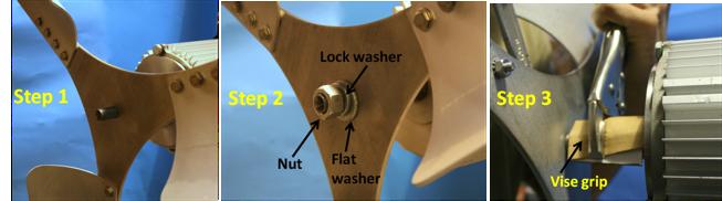 Step1: With the blades already attached, slide the hub onto the threaded portion of the generator s shaft as shown in Step 1 of Figure 7.