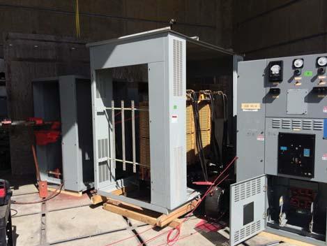 Tests were performed in a high power test lab to quantify the reduction of LV arc energy by the HSGS with the equipment shown in the photo of Fig. 4. Fig. 4 Substation test arrangement.