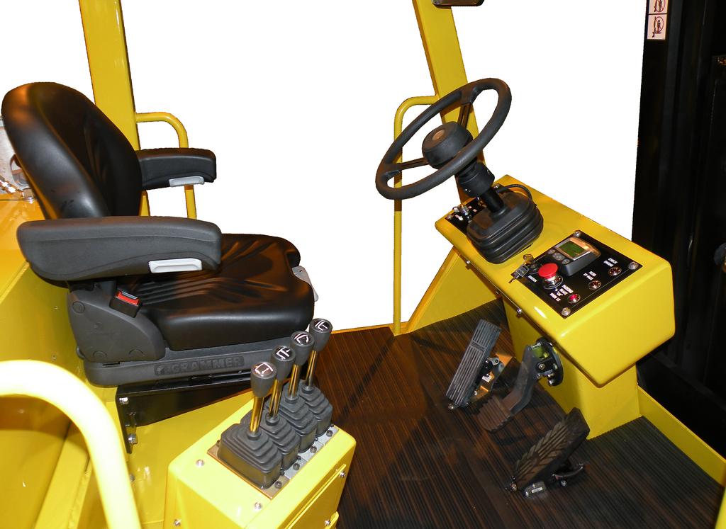 15,000-120,000 lbs Capacities RCB Operator Comfort Premium adjustable, soft cushion driver seat Entry handles allow for safe and easy operator entry Comfort tilt steering 360 Panoramic operator