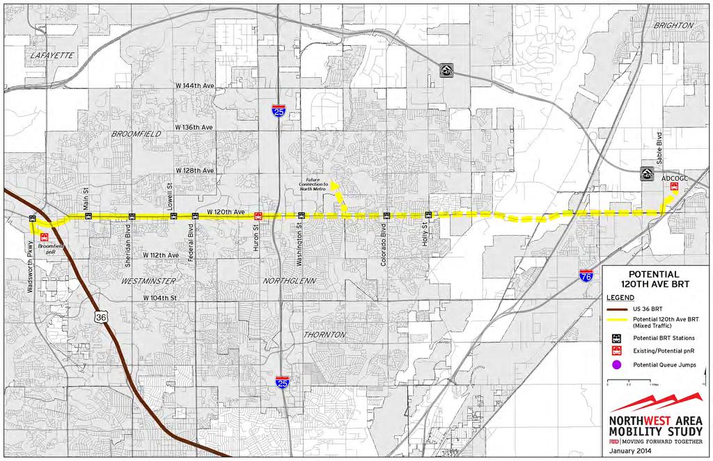 120TH AVE. BRT AT A GLANCE Starts/Ends: US 36 / Broomfield Park-n-Ride to Adams County Government Center Length: 16.