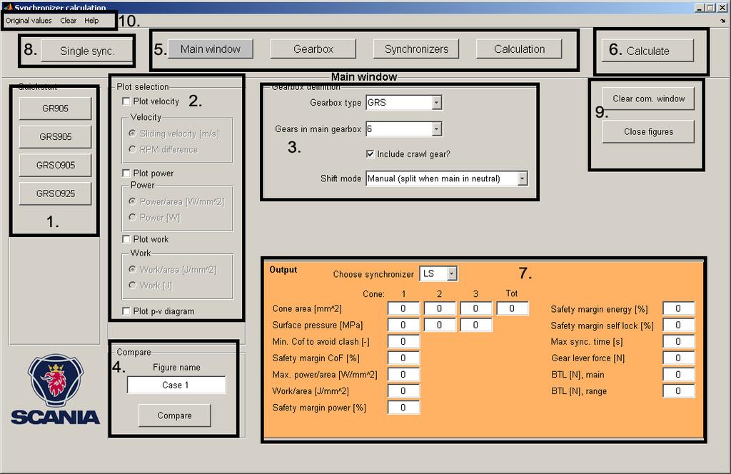 2. Using the program Appendix 3 Program manual The program contains two modes, the Complete gearbox mode and the Single sync. mode. Blue input fields and italic text contains tooltips.