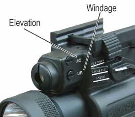 ADJUSTING THE WINDAGE & ELEVATION, continued WARNING Unload your firearm before adjusting the windage and elevation. NOTE Adjust the windage or elevation screws using the supplied tool.
