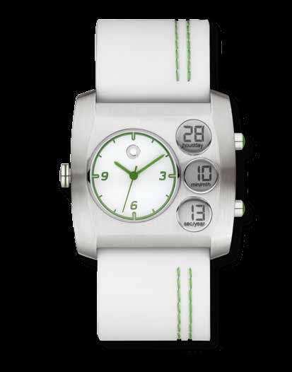 Quartz movement. B6 799 3090 Electric drive watch, green. Stainless steel case. Green dial with silver-coloured hands and hour markers. Hardened mineral crystal.