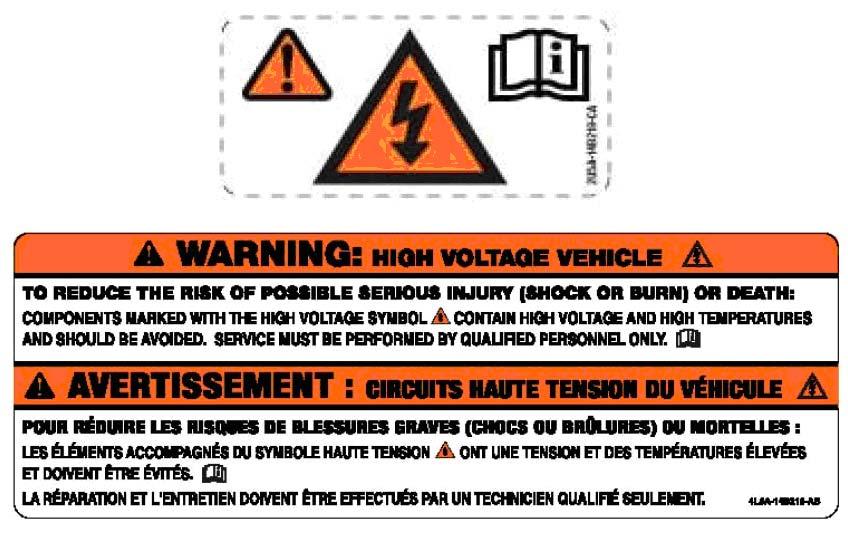 HYBRID COMPONENT LOCATION Warning decals, as shown here, will be