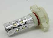 Some heat is generated but still not as much as incandescent bulbs. Use in driving / fog lights, reverse lights, signal and taillights. 25 to 30 watts.