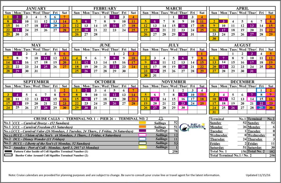 cruise call schedule for 2017 is provided on Figure 5-2 and terminal map is shown on Figure 5-3. Table 5-1.