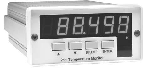 Low Temperature Measuring Instrument MODEL 211S Advantages to the User - Supports one silicon diode - 3-digit LED display - Temperature readout between 1 and 450 Kelvin - Two trigger thresholds - RS