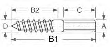 GLASS FITTINGS & BRACKETS S/S Lag Screw Double Threaded G304 SIZE A B1 B2 C 6857 10 75i 6857 10 100 6857 10 120 6857 10 140 6857 10 160 M10x75 M10x100 M10x120 M10x140 M10x160 M10 M10 M10 M10 M10 73